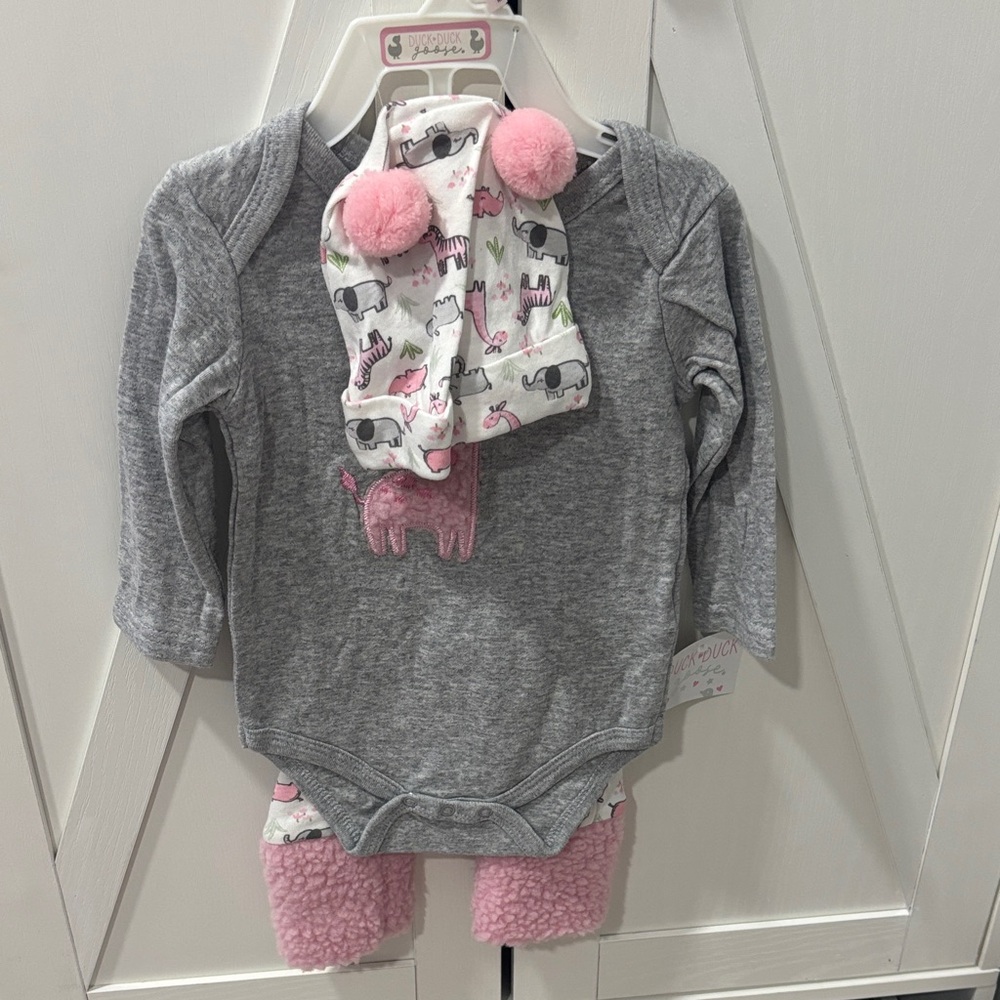 Gray and Pink Baby Onesie Set